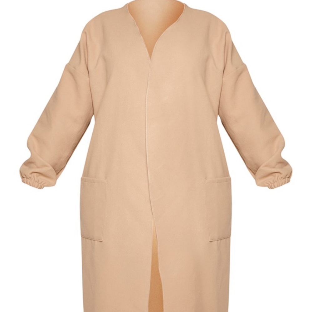 Plus Camel Balloon Sleeve Maxi Pocket front Coat